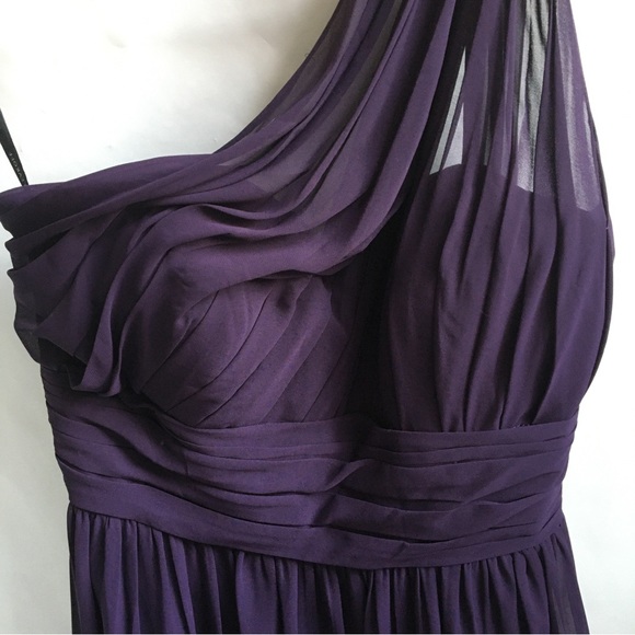Bill Levkoff Barbara Chiffon One-Shoulder A-Line Princess Maxi Dress Plum 14 - Picture 5 of 17